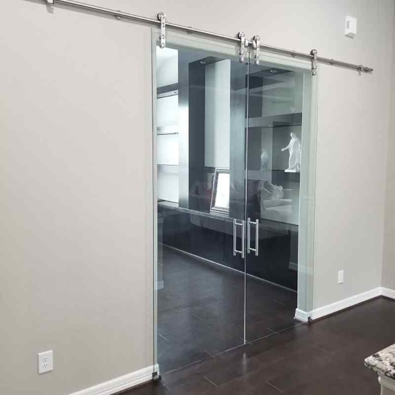 crystal clear glass office suspended barn doors