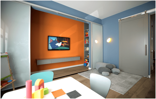 sliding interior door to hide television