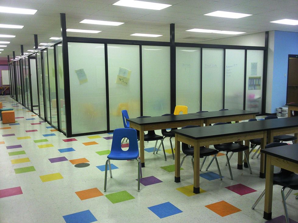 classroom setting with glass partition walls