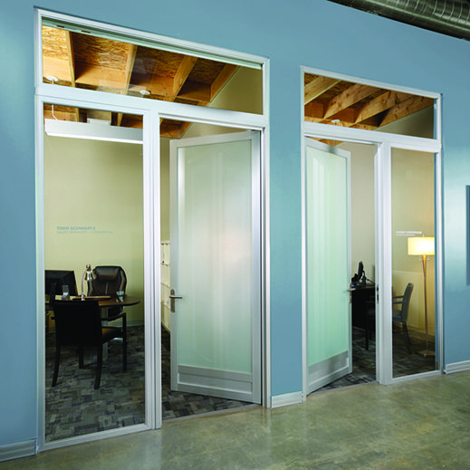 Space Plus Swing Doors with fixed panels and transoms new kick