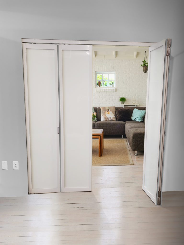 white frame bi-fold doors