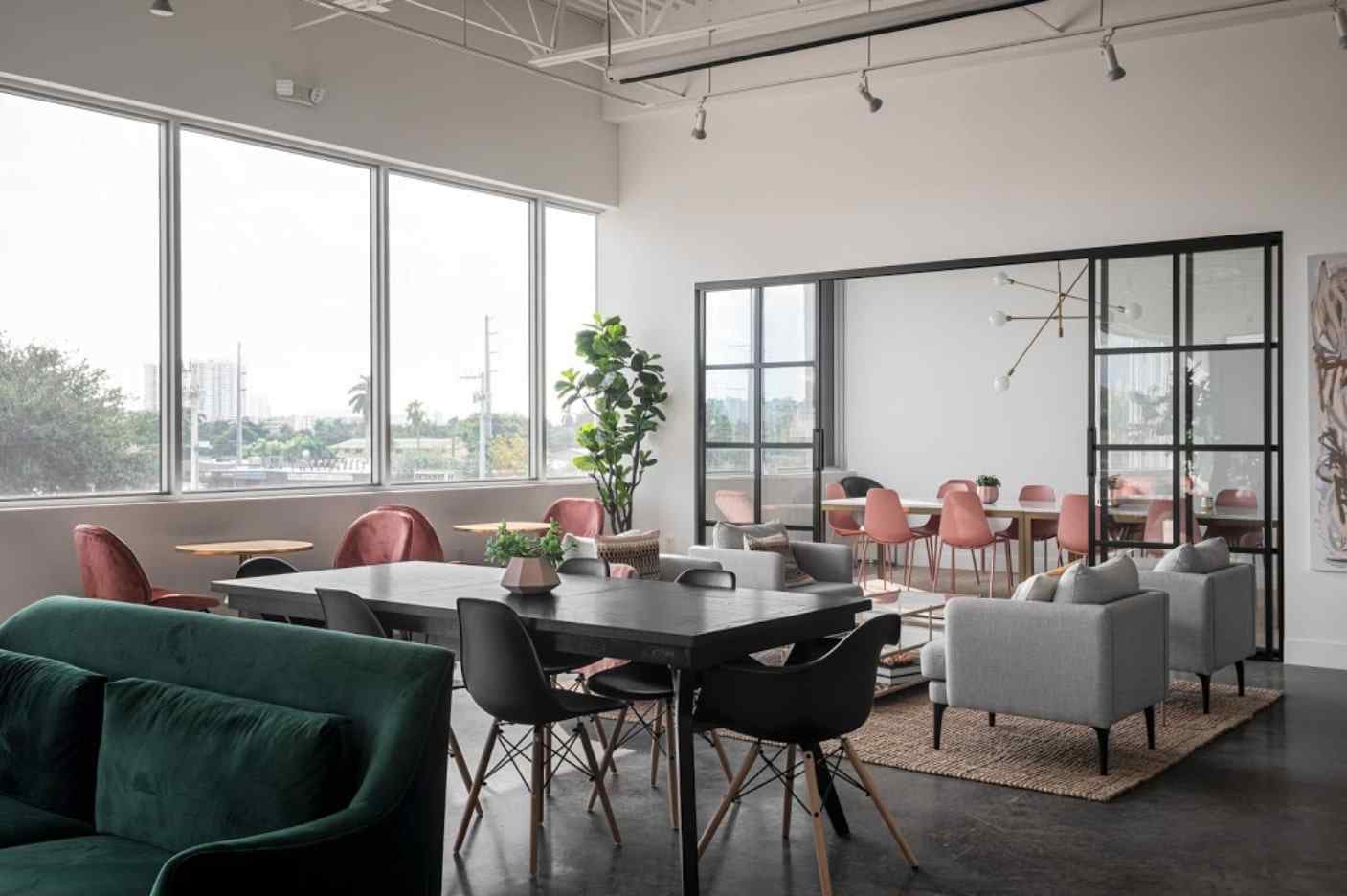 conference room with custom design bypassing sliding glass doors