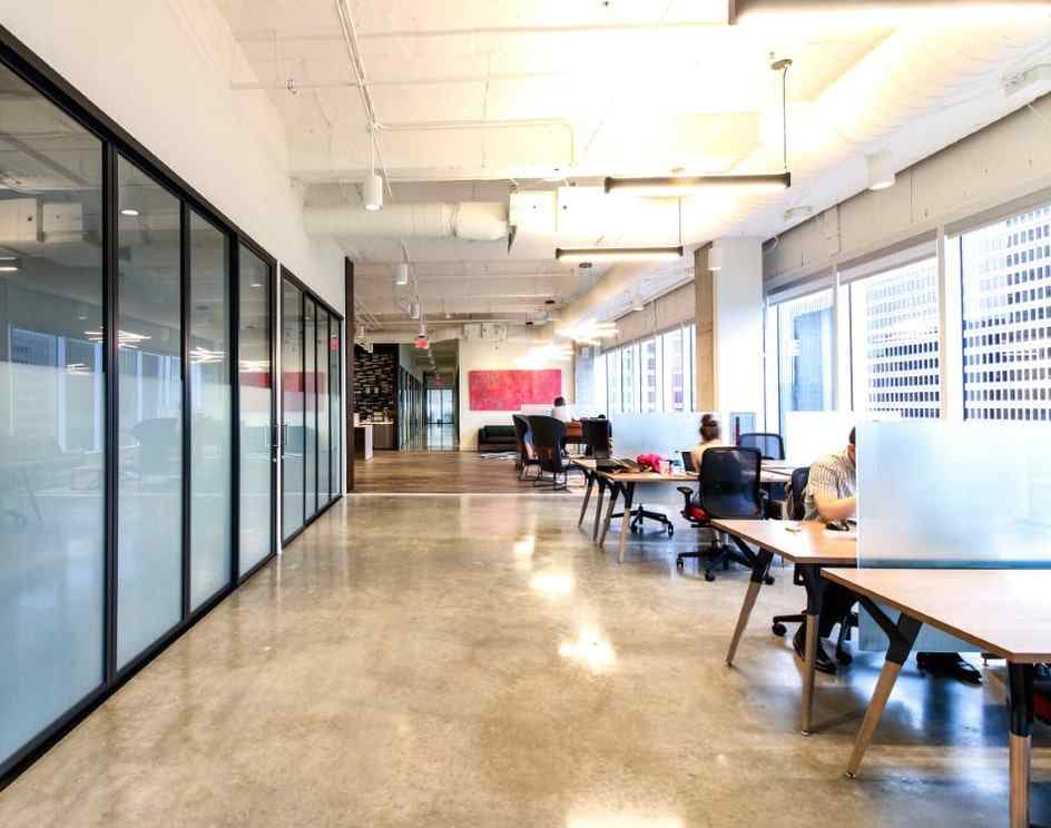corporate hallway offices glass wall and doors