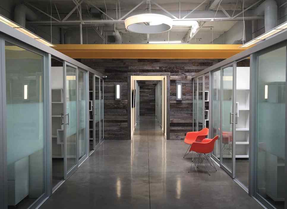coworking offices with combination glass slide doors