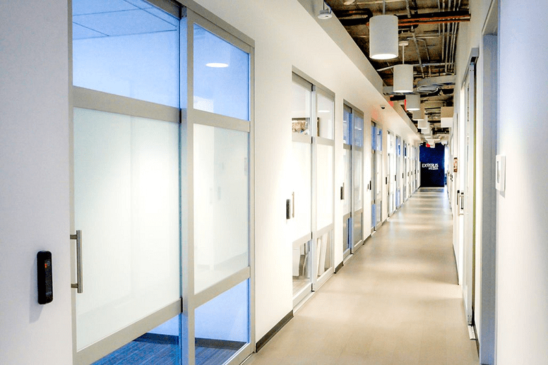glass partition walls in an office