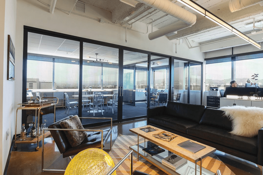 modern conference room interior design with a glass wall divider