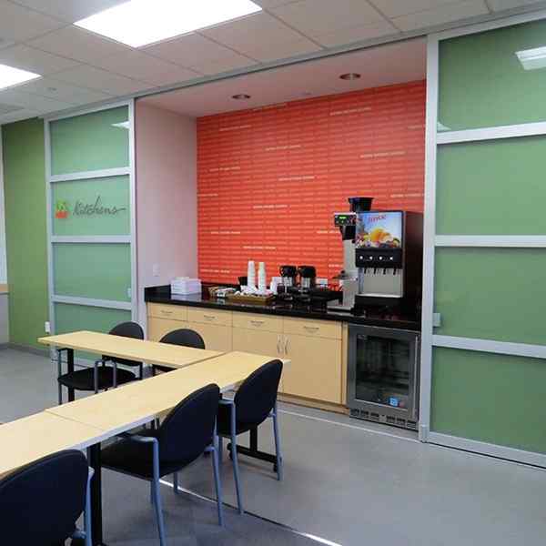 wall slide single track office kitchen breakfast cafeteria glass doors
